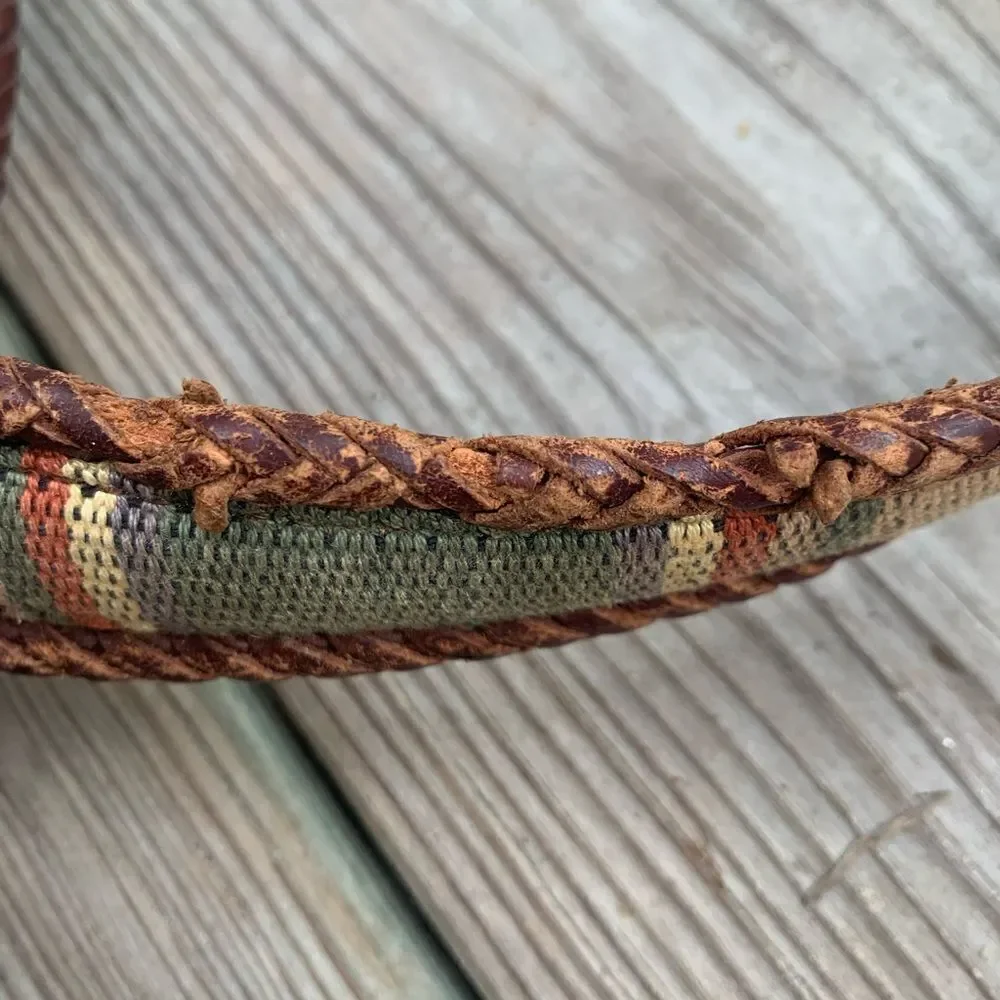 Vintage Brighton leather and needlepoint style striped belt L